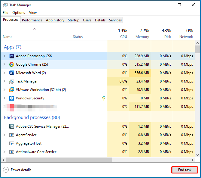click End task to stop the background programs