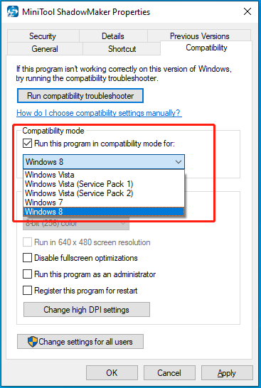 check Run this compatibility mode for