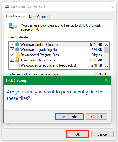 Exécutez le Nettoyage de disque pour supprimer les fichiers système