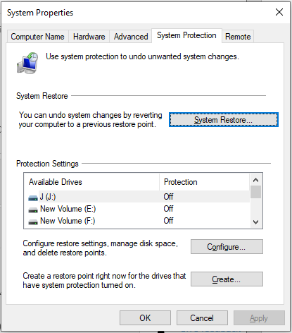click System Restore in the System Properties window
