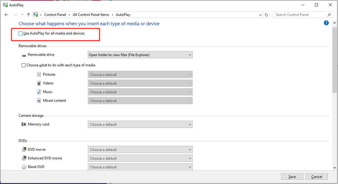 uncheck Use Autoplay for all media and devices