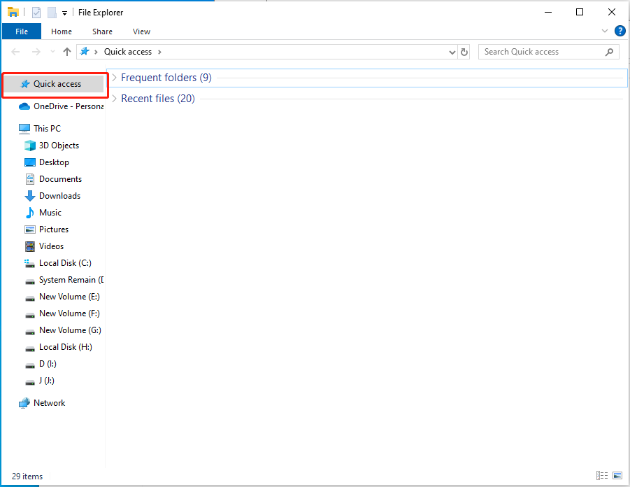 Quick Access in File Explorer