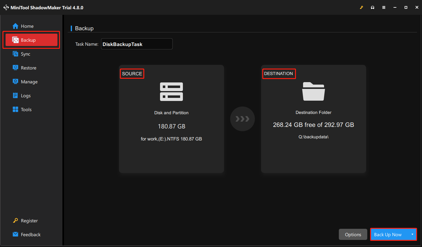 back up the drive or files using MiniTool ShadowMaker