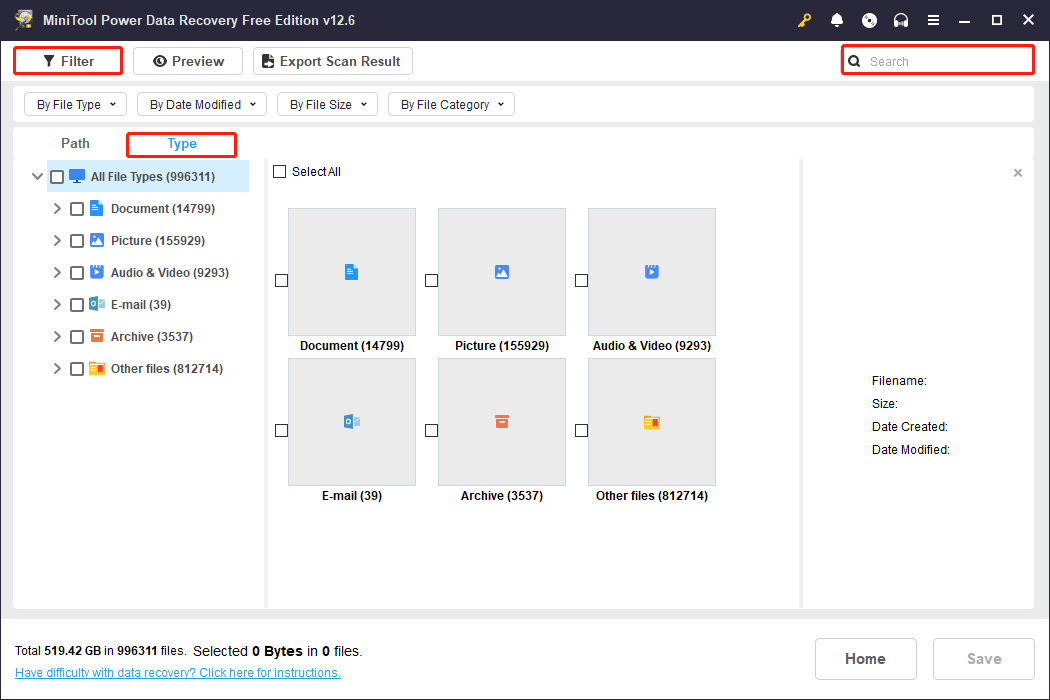 find files using various features in MiniTool Power Data Recovery