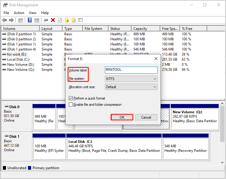 format the disk in Disk Management