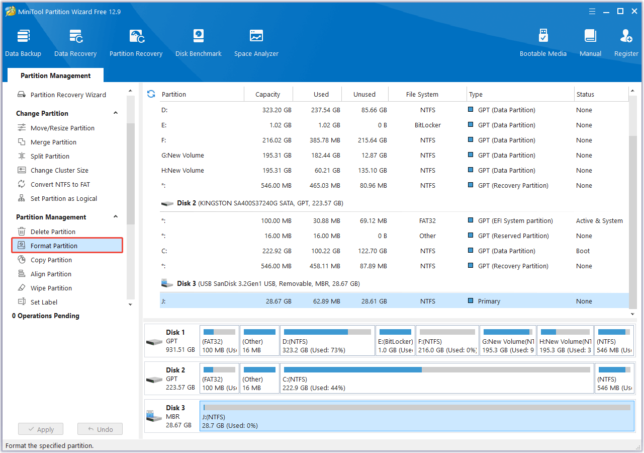 click Format Partition in MiniTool Partition Wizard