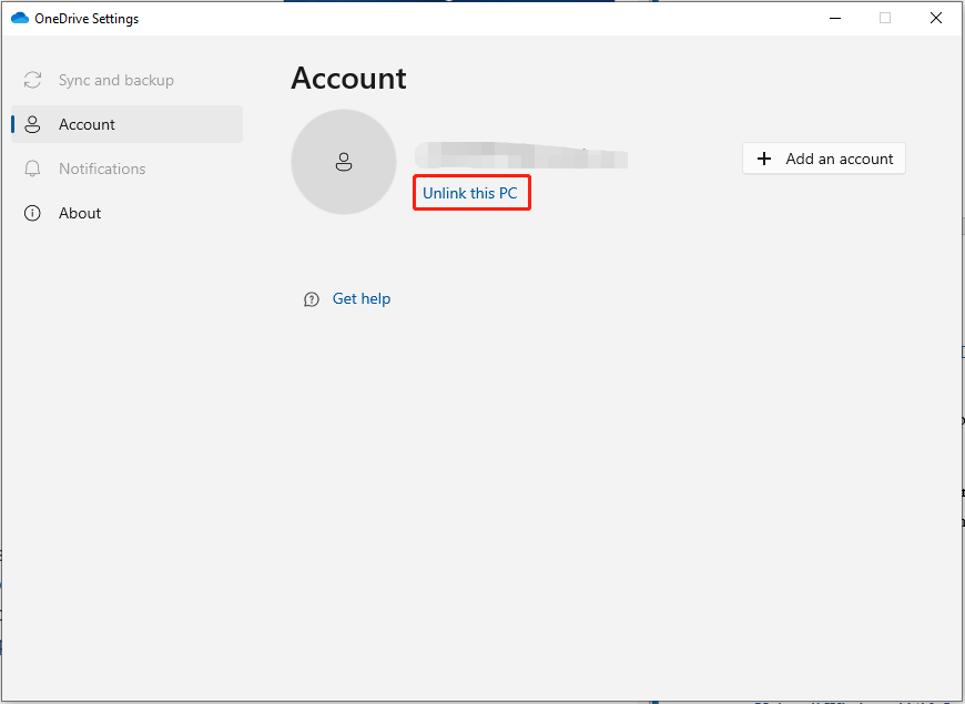 click Unlink this PC in OneDrive Settings
