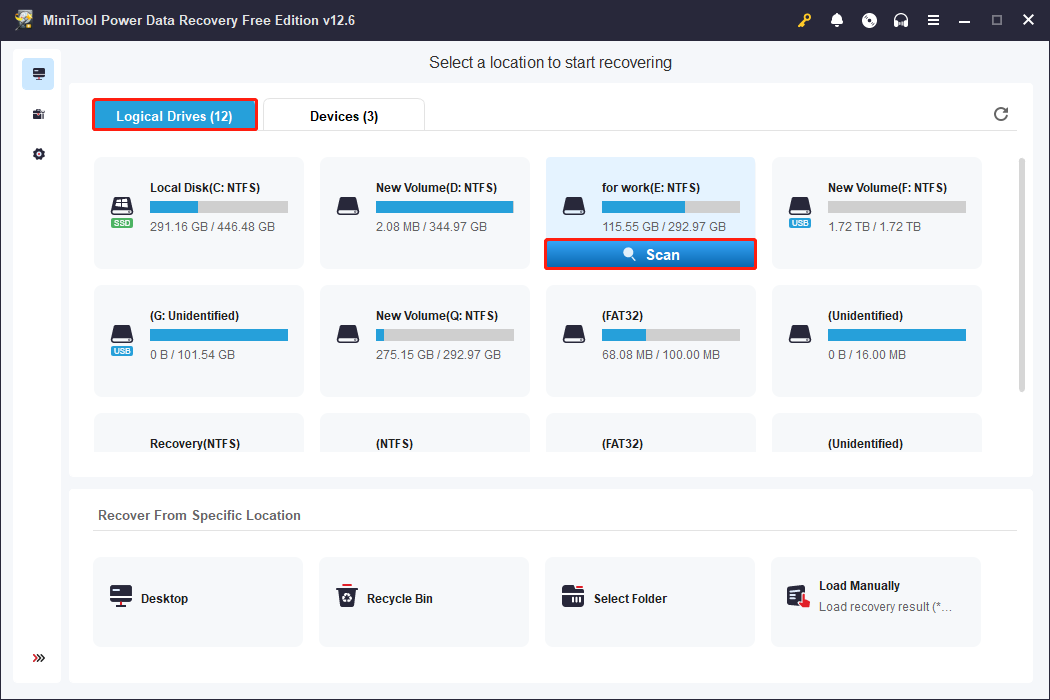 scan your hard drive using MiniTool Power Data Recovery