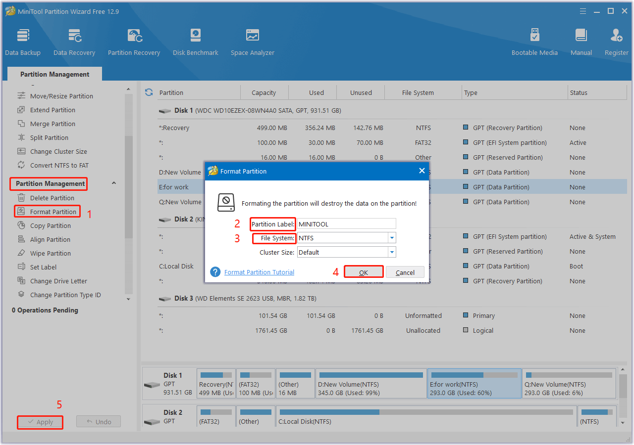 format your hard drive using MiniTool Partition Wizard