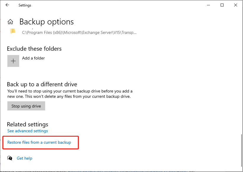 click Restore files from a current backup
