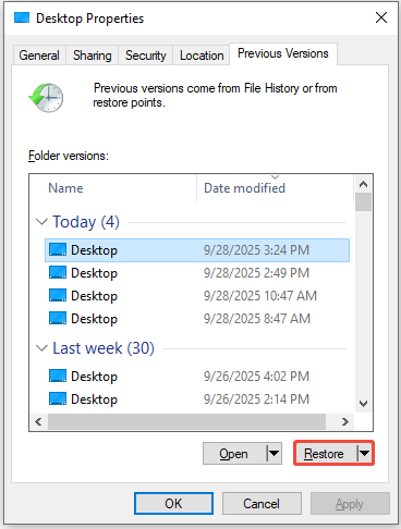 click the Restore button