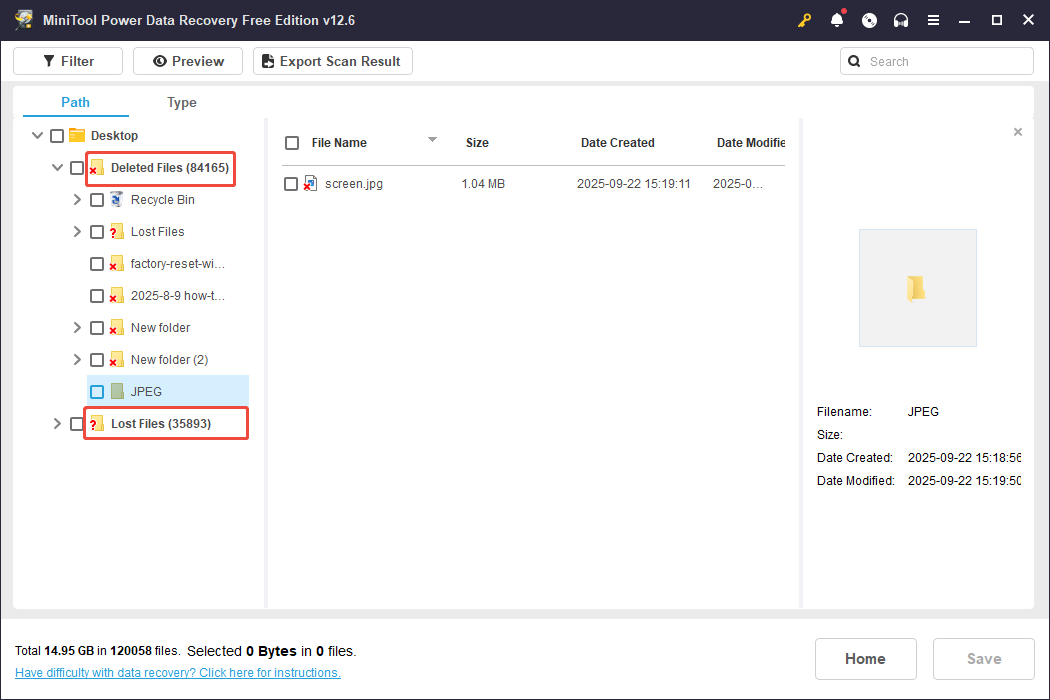 find the wanted folder under the Path tab in MiniTool Power Data Recovery