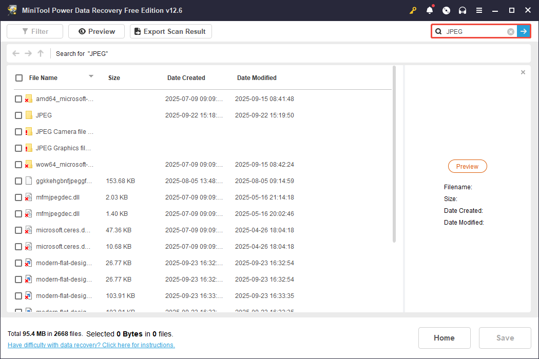 search wanted folders in MiniTool Power Data Recovery