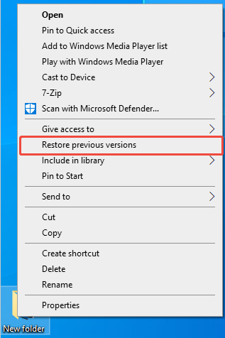 select Restore previous versions