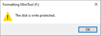 a “This disk is write protected” window message