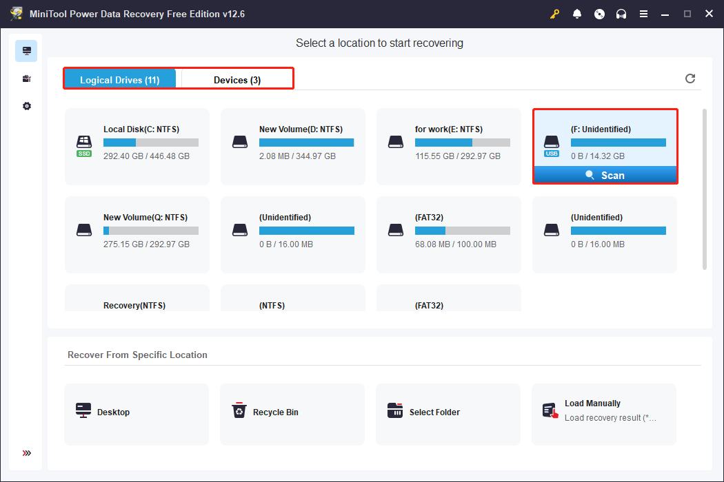 scan the SD card using MiniTool Power Data Recovery