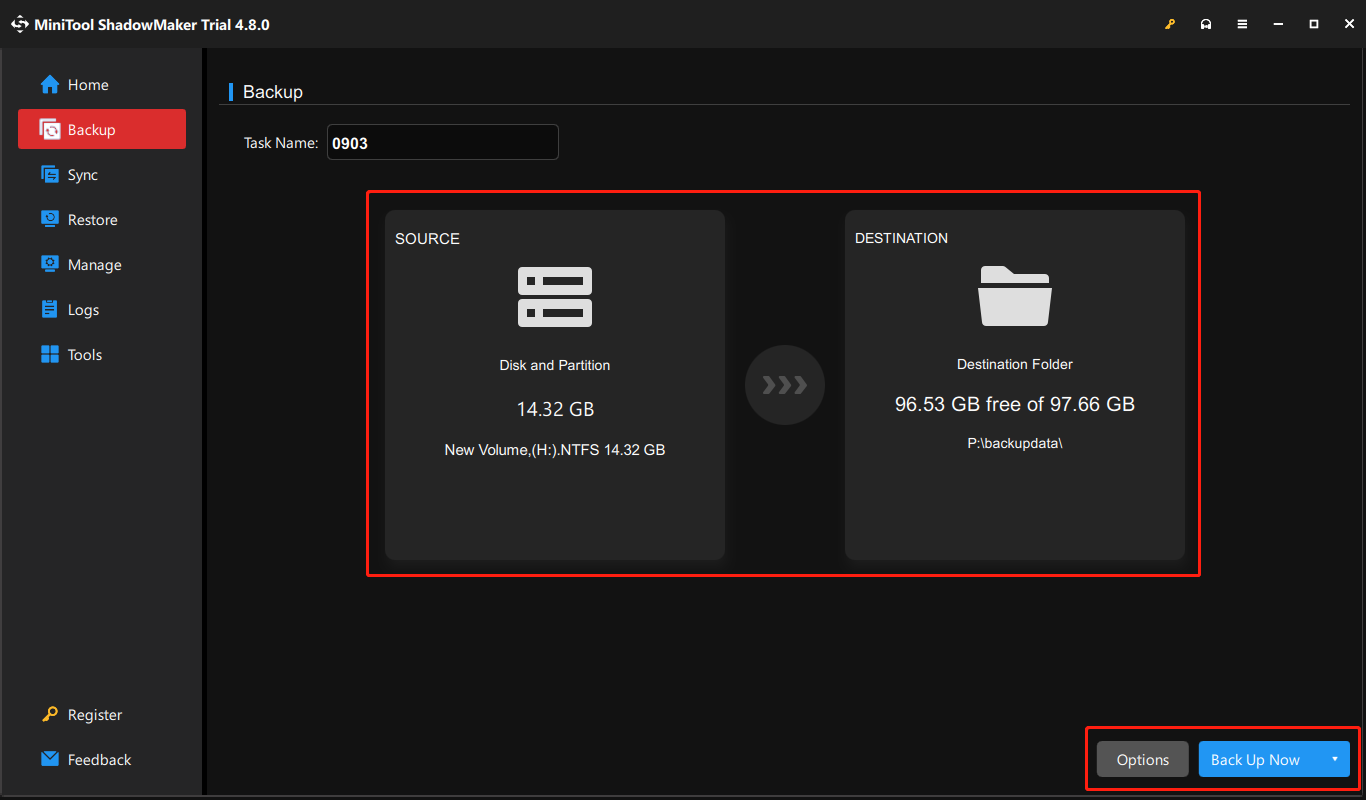 back up the disk in MiniTool ShadowMaker
