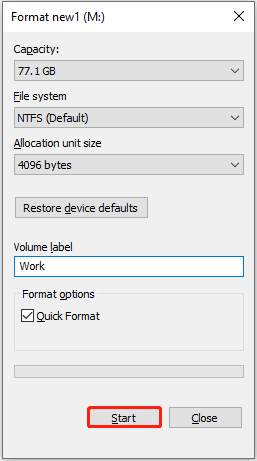 format the disk in File Explorer