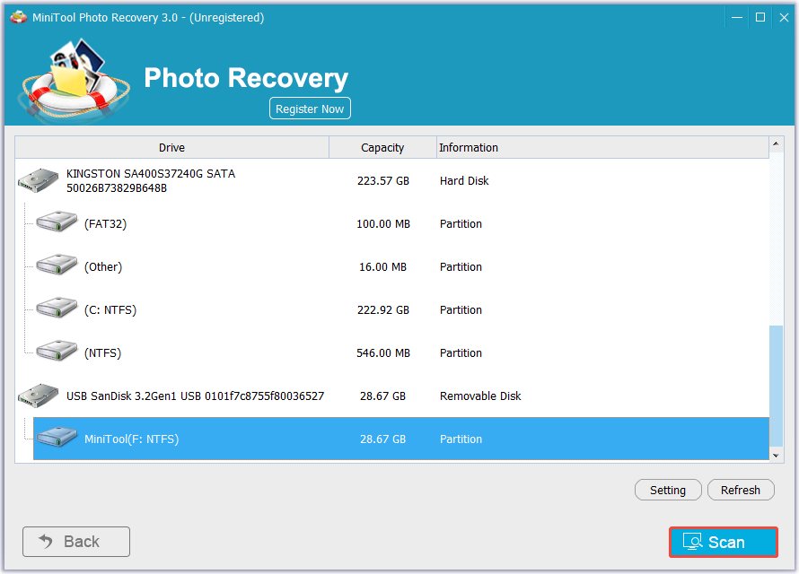 scan the target partition
