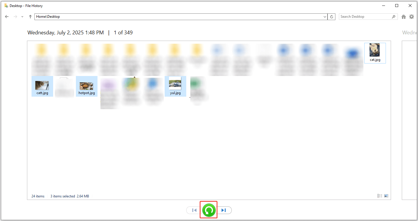 click the Restore button to recover JPG files