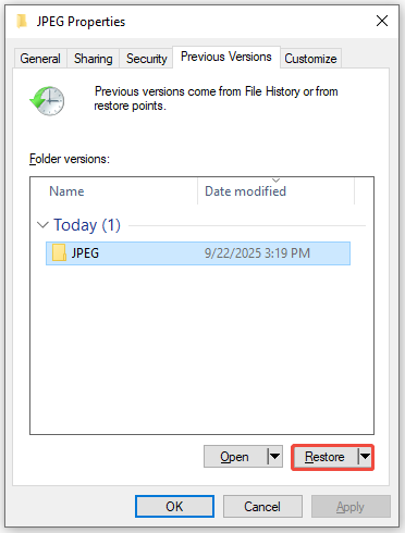 click the Restore button