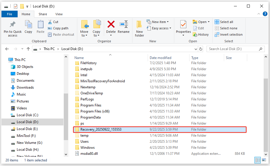 locate the Recovery folder