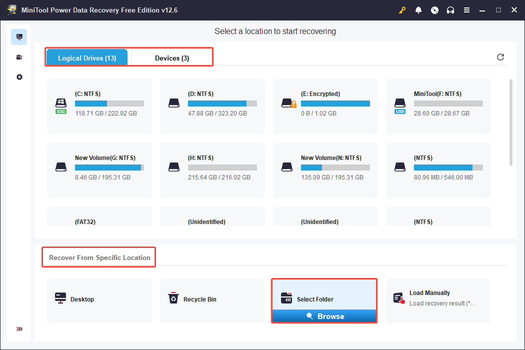 choose a scan option via MiniTool Power Data Recovery