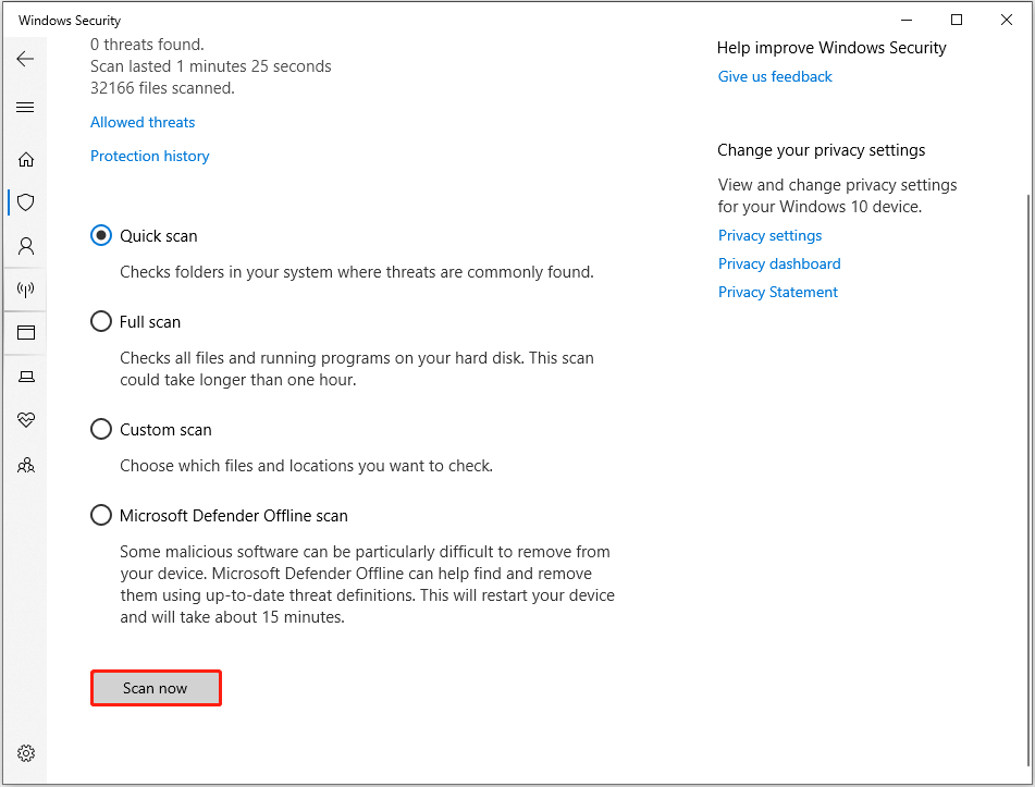 run a virus scan from Windows Security