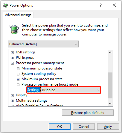disable the processor performance boost mode
