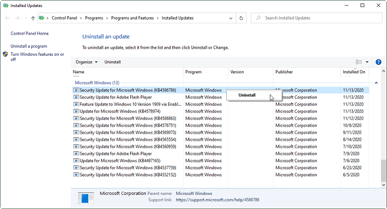 Windows Update de la desinstalación