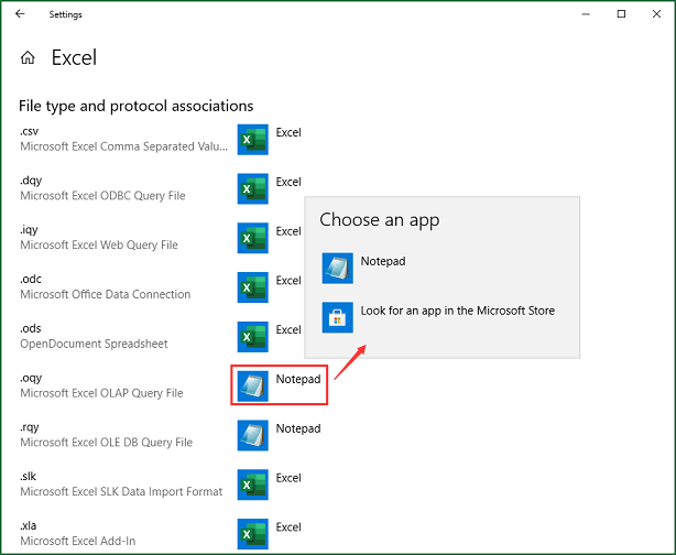 Establezca Excel como aplicación predeterminada