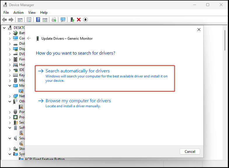 update driver in Device Manager