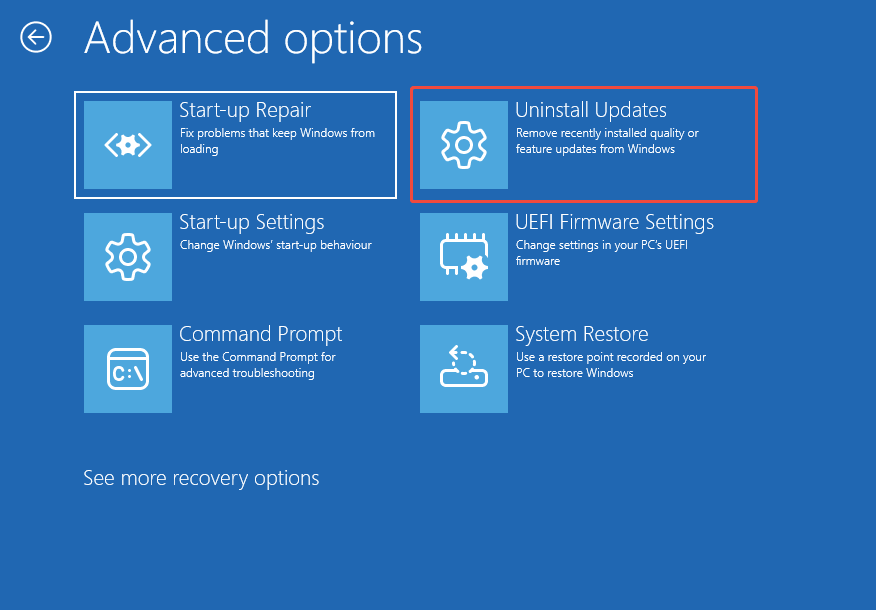 uninstall updates in WinRE