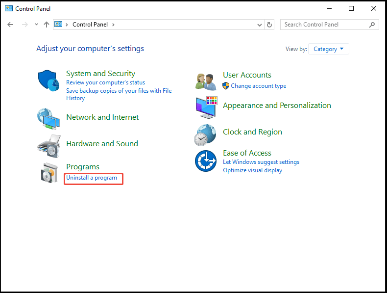 uninstall a program via Control Panel