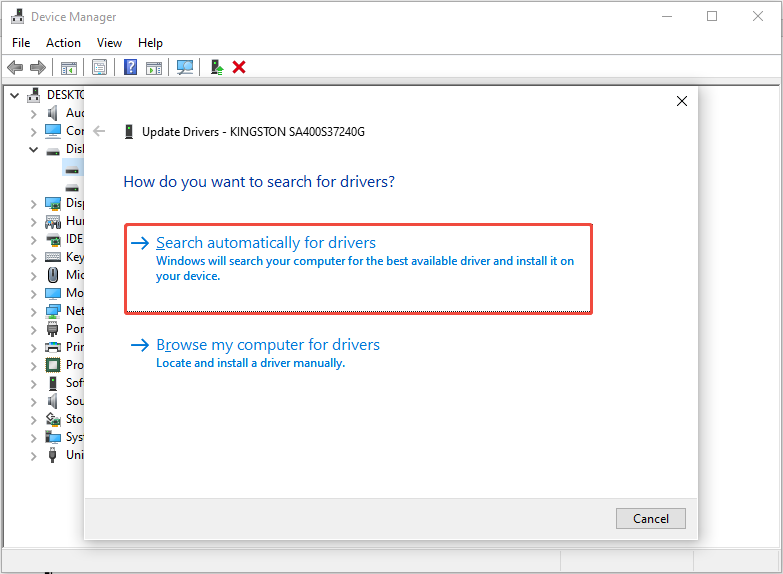 select Search automatically for drives