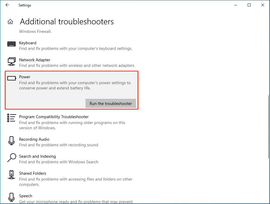 click the Run the troubleshooter button
