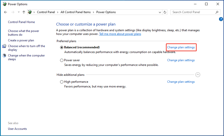 click Change plan settings