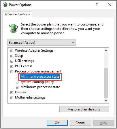 double-click Minimum processor state