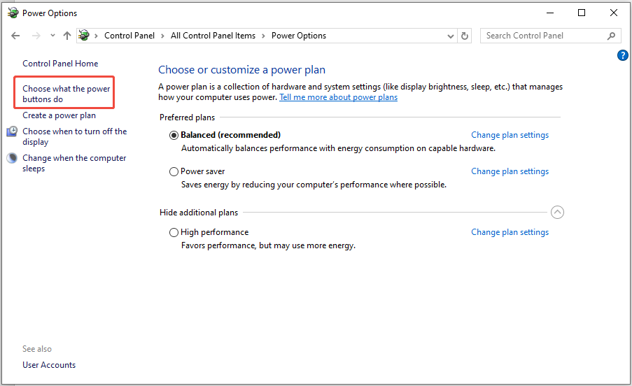select Choose what the power buttons do