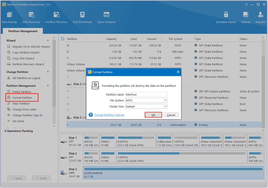 click OK in MiniTool Partition Wizard