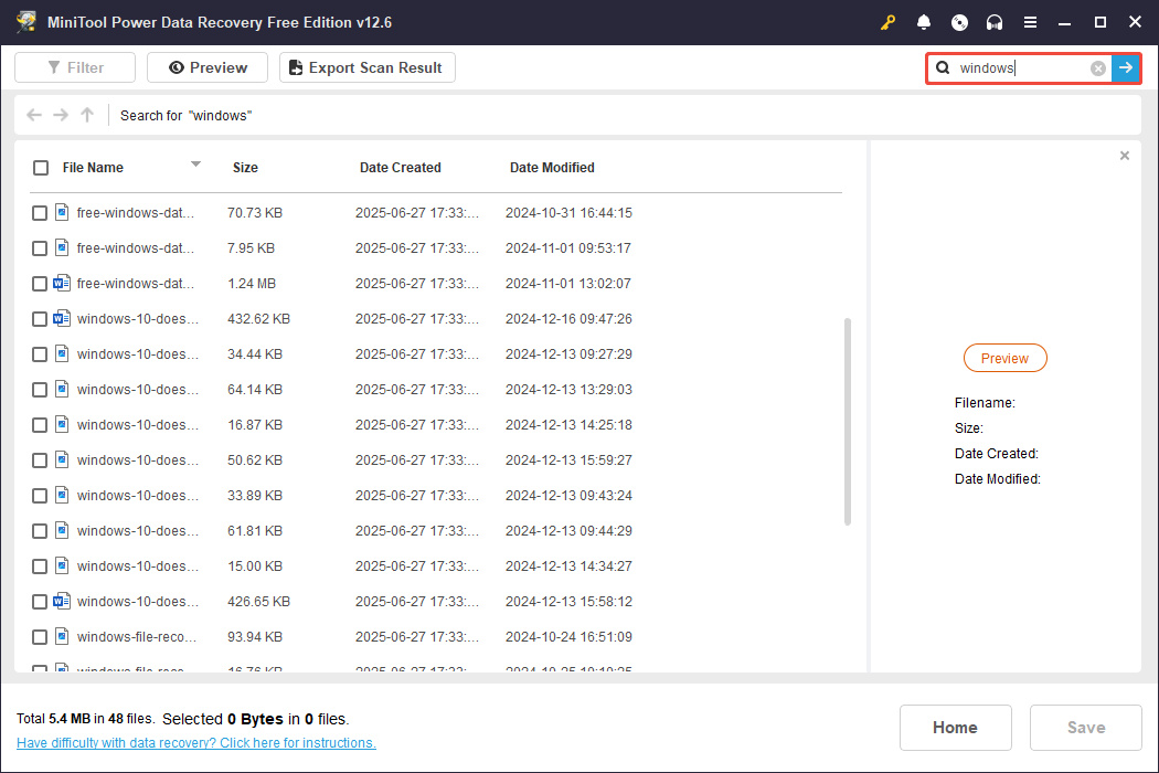 the Search feature provided by MiniTool Power Data Recovery
