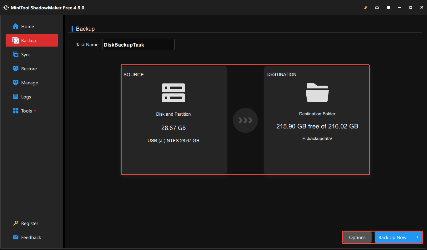 back up USB files via MiniTool ShadowMaker