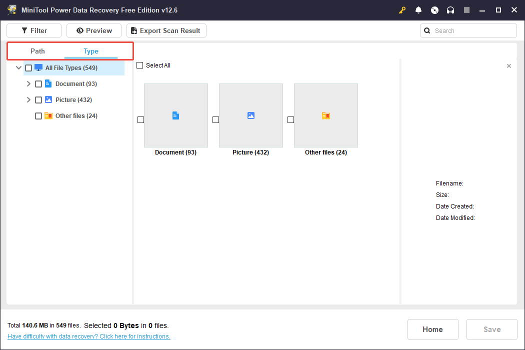 the Path and Type feature in MiniTool Power Data Recovery