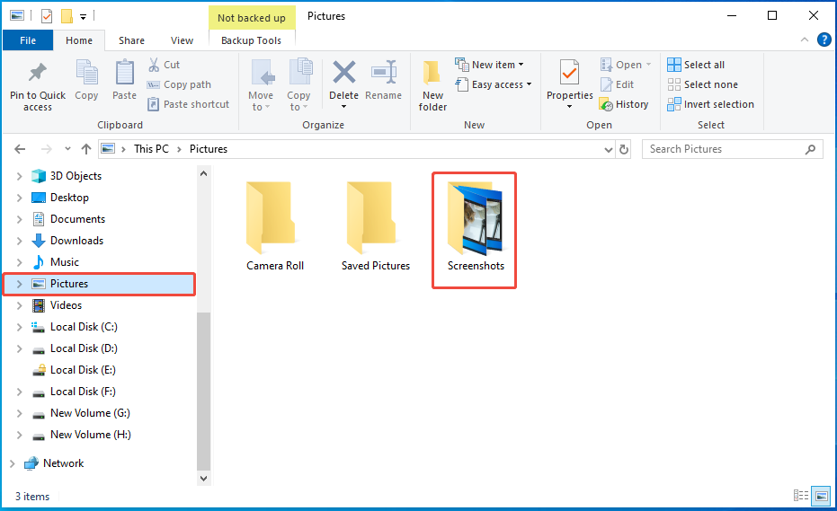 the Screenshots folder