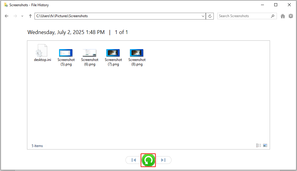 click the Restore button