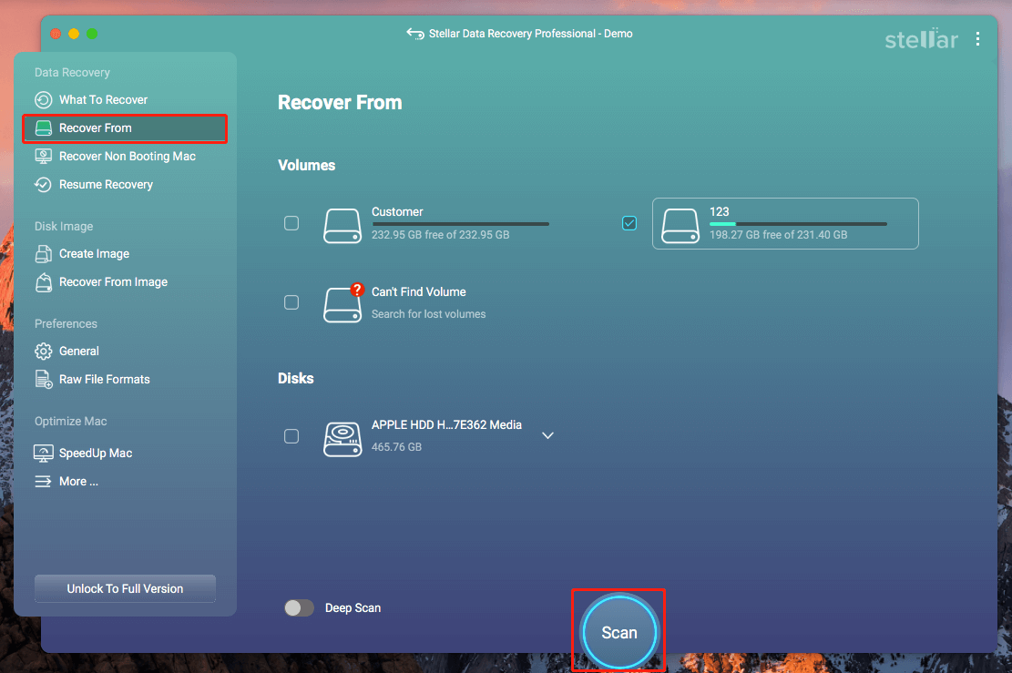 scan the location using Stellar Data Recovery for Mac