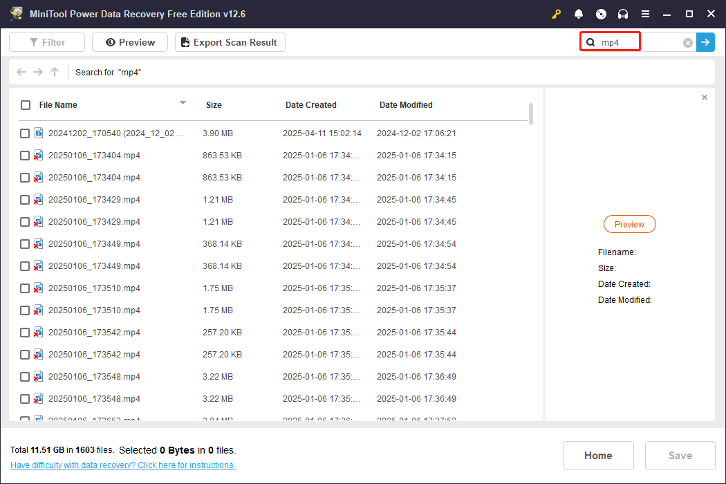 search for files by the file name in MiniTool Power Data Recovery