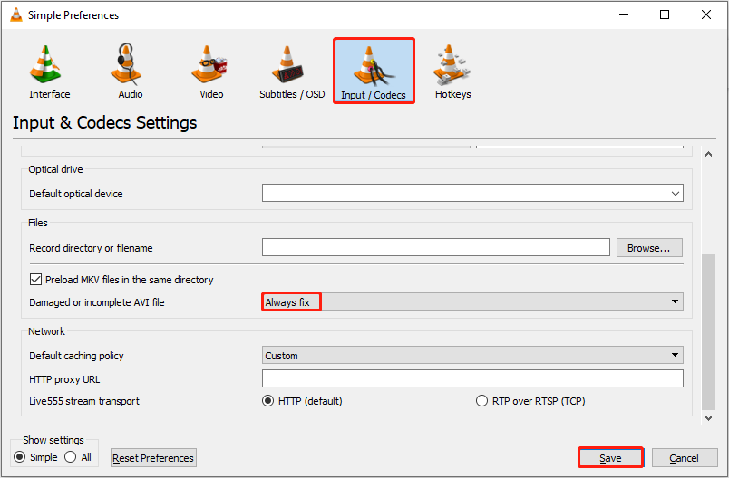 enable the Always fix feature