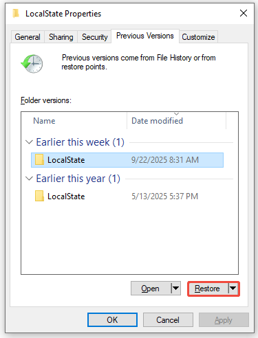 click the Restore button to recover lost sticky notes saved in the LocalState folder