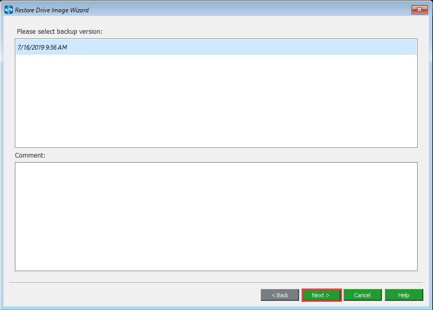 escolha a versão de backup e clique em Avançar